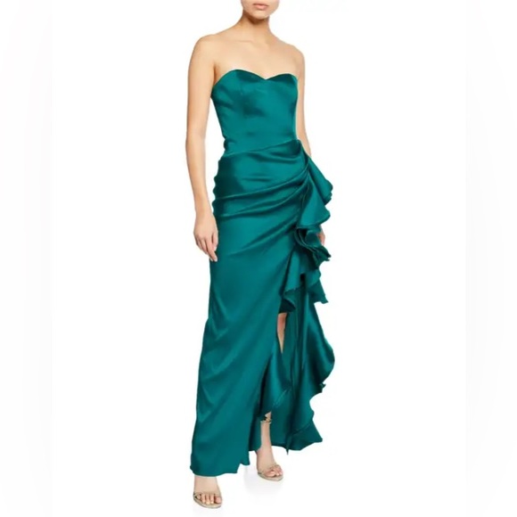 Badgley Mischka Strapless Emerald Evening Gown